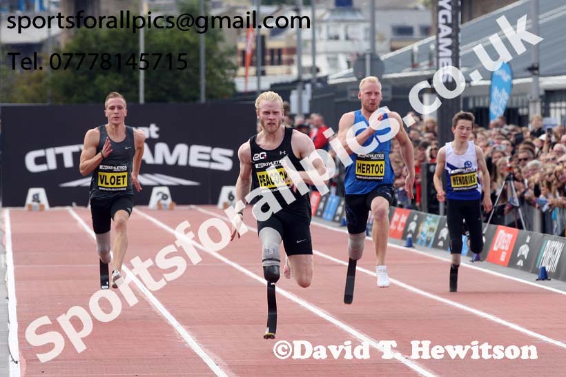 Mens IPC T44 100 metres, 2017 Great North CityGames, Gateshead/Newcaste. Photo: David T. Hewitson/Sports for All Pics